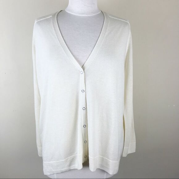 Boden Cream Medium Relaxed V-Neck Wool Cardigan - Picture 2 of 7